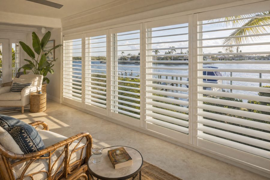 Plantation shutters in a Harbor Bluffs waterfront home
