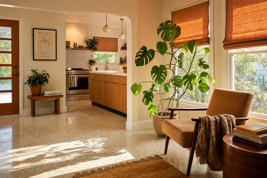 Roman shades in a renovated Seminole Florida home